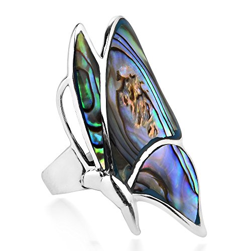 AeraVida Flying Monarch Butterfly Abalone Shell Inlay Stone .925 Sterling Silver Ring | Classic Wedding Rings For Women | Casual Comfort Fit Silver Rings for Women | Gift for Women3
