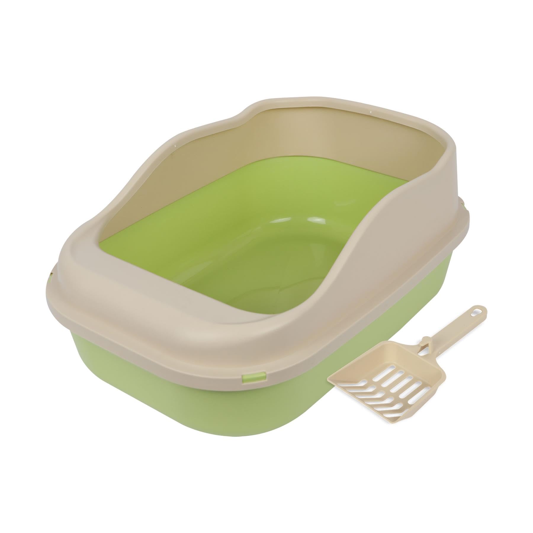 A2Z Cat Litter Box with High Sides and Scoop Non-Slip Open Tray - Cat Litter Tray 1901 Green