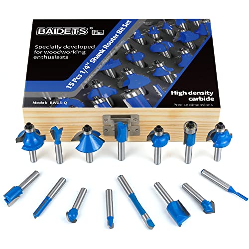 Router Bits Set 1/4 Shank - Baidets Plus 15 Piece Router Bit Set Craftsman, 1/4” Tungsten Carbide Router Bits For Woodworking #TOP4