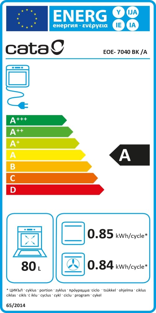 Edesa Horno Multifunción EOE-6040 X/A 80L 7 Programas Cocinado Display LED Esmalte ETC Fácil Limpieza Puerta de Cristal Negro Panel Control Inoxidable Color Inox Negro