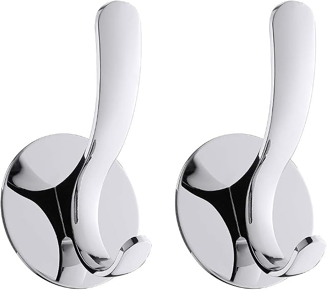 Wopeite Towel Hooks for Robe Bath Stick on Hooks Towel Holders Coat Hooks Stainless Steel Door Hooks for Bathroom Kitchen No Drill 2 Pack Silver