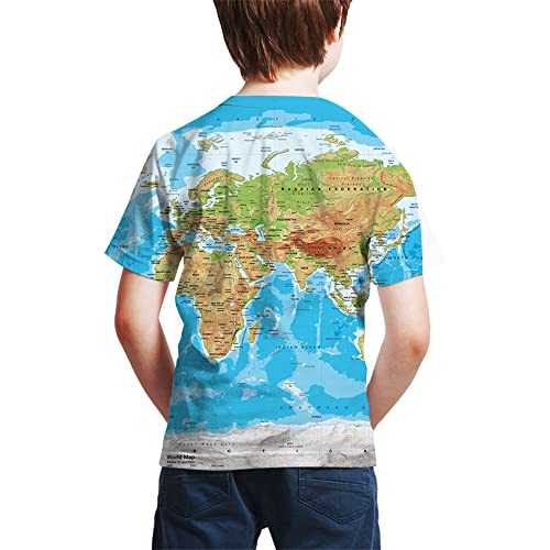 Kids Print 3D World Map Funny Graphic Pattern Tees Shirts for Youth Boys Girls 4-14 Years3