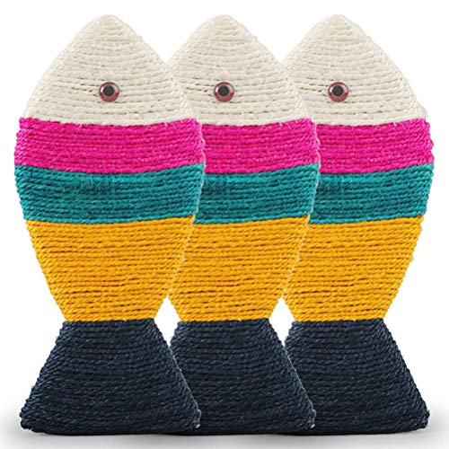 Cor listrado de sisal peixe chato pet dieta gato scratcher