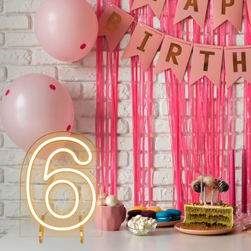 Image of Number 6 LED Neon Sign Backdrop Birthday Party Decoration, 11.3 inch 11.3 inch Height Warm White Marquee Six Numbers Light Up Sign for Wedding Anniversary Window Wall Table, Indoor Battery Operated or USB
