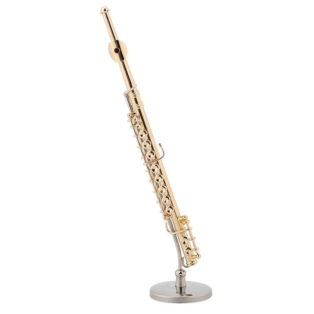 Mini Trompeta en Estuche de Madera, Réplica Dorada de Instrumento Musical en Miniatura con Soporte, Latón, 15x3.2x3.2cm, Decoración Musical