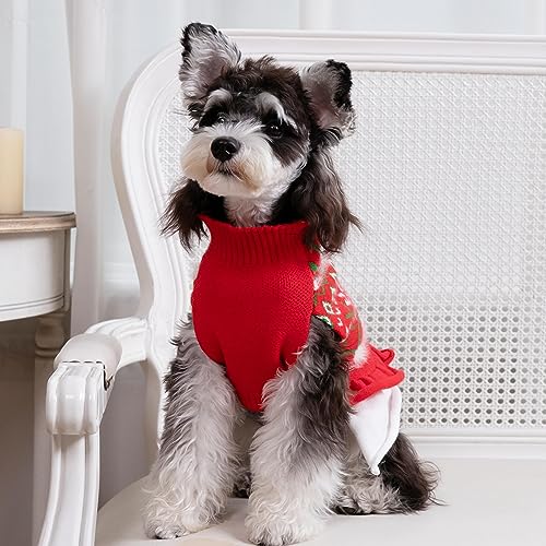 CuteBone Weihnachten roter Hundepullover Kleid Schneeflocke Welpe Wintermantel Hund Rüschenkleid Katzenbekleidung mit Loch für die Leine für kleine mittelgroße Hunde DS85L-DE