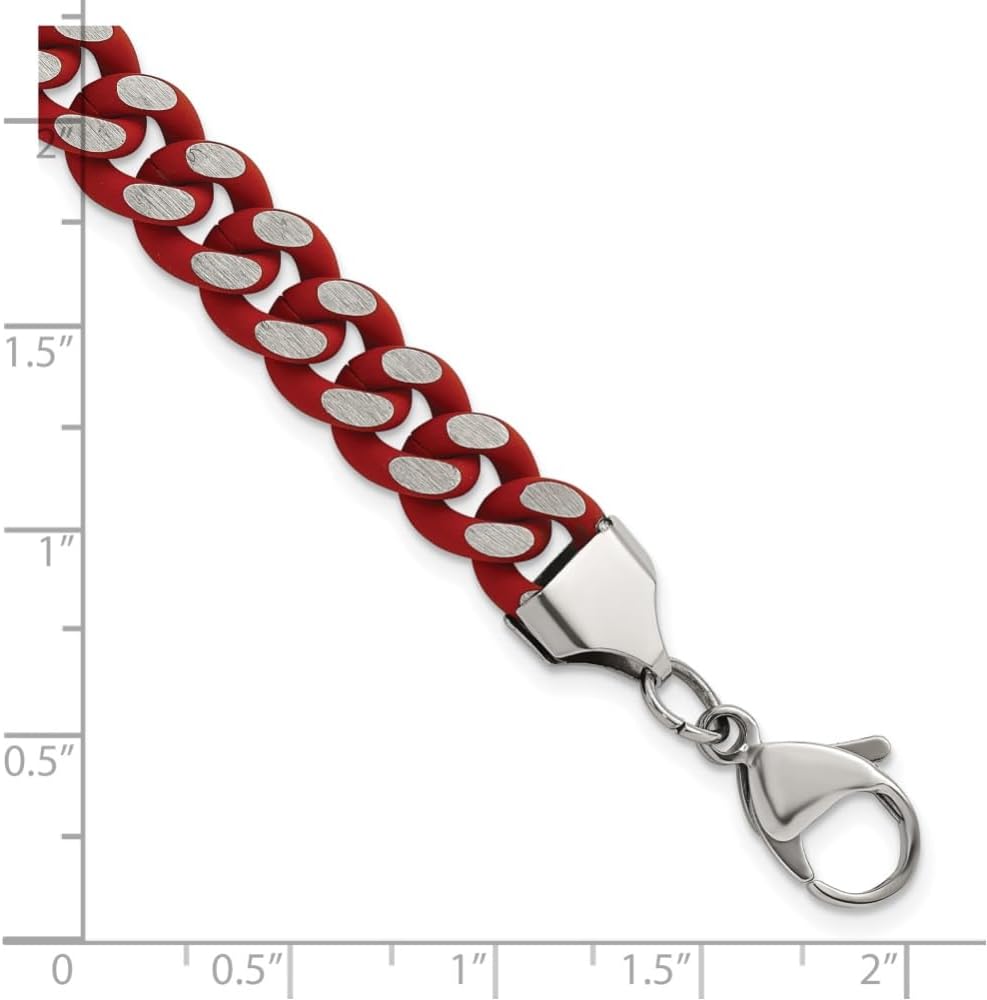 Stainless Steel Polished with Red Enamel and Rubber Coating 9mm Curb Chain Bracelet 8.5" - Image 6