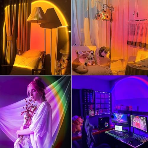 CORATED 16 Farben Sonnenuntergang Lampe, LED Projektor RGB-Lampe mit Stativ und Fernbedienung, 360 ° Drehbares Romantisches Vision-Stimmungslicht, Geeignet für Fotografie, Selfie, Wohnzimmerdekoration