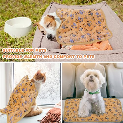 WLLHYF 2 Stück Haustierdecke, Flanell Kuschelig Warm Beruhigende Decke Pfotenabdruck-Überwurf Bettdecke für Katzen, Hunde, Welpen, Kätzchen (Braun+Weiß)