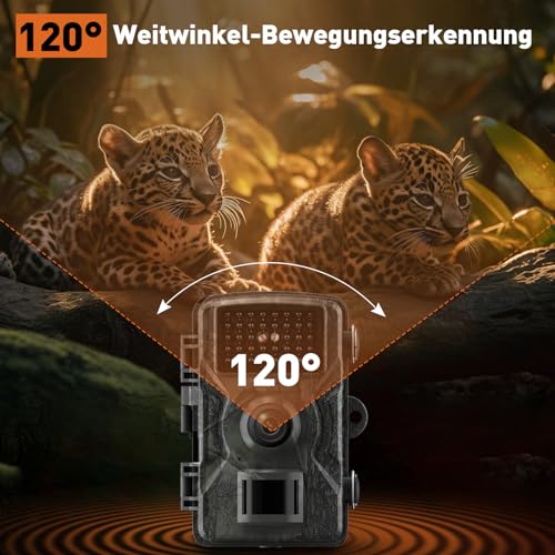HSSNS Wildkamera, 60MP 4K Video Wildtierkamera, 0,1 Sekunden ausgelöste IP66 wasserdichte Wildkamera mit Nachtsicht und Infrarotfunktion zur Tierüberwachung