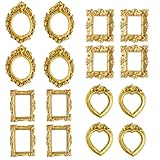 YHNDECO 16 Stück Mini Vintage Bilderrahmen Aus Kunstharz, Golden Kleine Antiker Fotorahmen, Unregelmäßige Größe Winzige Bilderrahmen für DIY Wandschmuck, Fotografie Dekoration