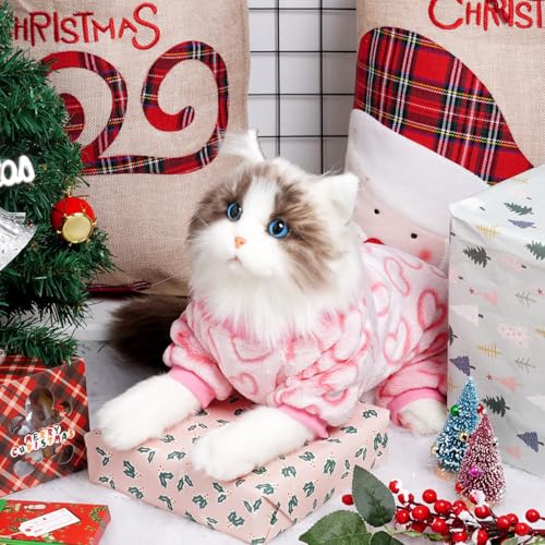 Hundebody für Winter, Plüsch Hundepyjama, Wintermantel Hund, Herz Schlafanzug Hund, Pullover Hunde, Hundebekleidung Zubehör, Kostüm für Klein Mittlere Hunde Katzen Valentinstag Weihnachten (XL)