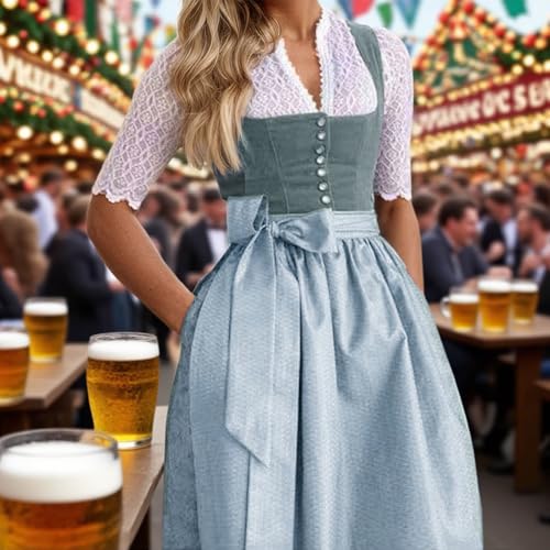 Dirndl midi en coton avec tablier réglable pour Oktoberfest - 4