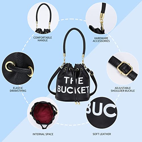 Image of JQAliMOVV Mini Leather Bucket Bags for Women Drawstring Bucket Purse Crossbody Handbags Hobo Bag