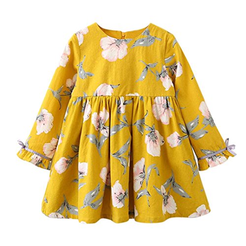 haoricu Girls Dress, Fall Autumn Toddler Kids Baby Girls Long Sleeve Corduroy Party Princess Dresses (3T, Yellow)