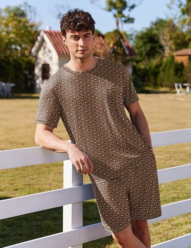 Image of Ekouaer Men's Pajamas Set Casual Short Sleeve Shirts and Shorts Soft 2 Piece Loungewear With Pockets