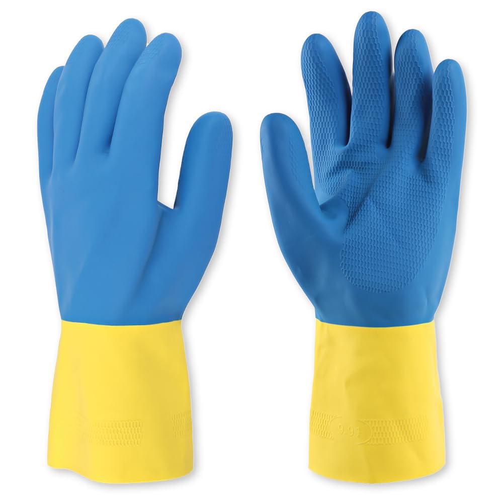 50 Stück Chemikalienschutzhandschuhe Conqueror ll | Latex/Neopren, blau-gelb, 10/XL, L: 33cm, Karton, Chemikalien Schutz Handschuhe, Chemie Handschuhe