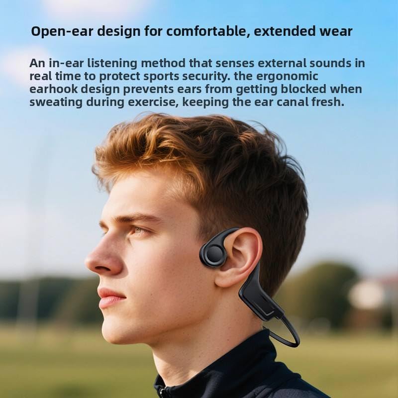 Image of Airwalk G1 Bone Conduction Headphones, Open Ear Wireless Bluetooth 5.4 Sports Headset with ENC Mic, IPX5 Water Resistant, Lightweight 25g, for Running, Cycling, Gym & Workout - Black