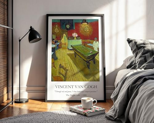 Image of Waltractive Vincent Van Gogh Paintings Framed Poster with Beautiful Quotes - Available in 33x22 and 48x33 CM - Classic Art Poster with sleek Black Frame - Elegant Home and Office Decor (The Night Cafe, 9x13 Inch, Framed)