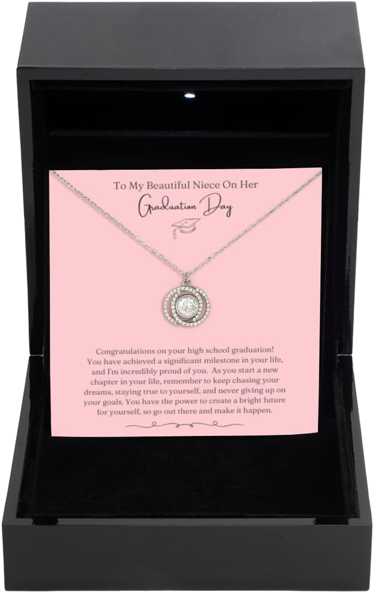 Double Crystal Circle Necklace Luxury Box High School Graduation Gift for Her, Graduation Gift from Aunt Uncle, Graduation Necklace