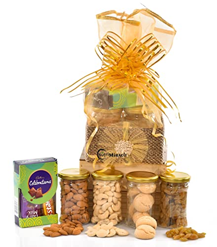 Image of NUTRI MIRACLE Diwali Assorted Dry Fruits Chocolate Gift Box | Corporate Candles Hamper For Staff Clients