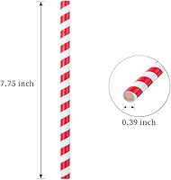 Vista 4 de Webake Smoothie Pajitas biodegradables de papel de 0.4 pulgadas de ancho, paquete de 100 pajitas de beber grandes a rayas rojas, grandes pajitas