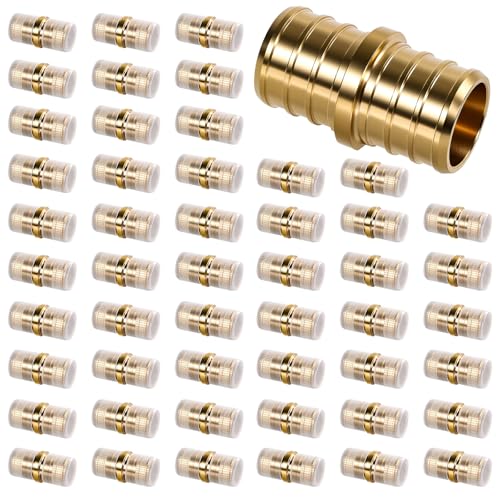 PEX Fittings 3/4 Inch, 50PCS Coupling Lead-Free Brass Connectors for PEX B Pipe, NSF UPC Certified, ASTM F1807, Compatible with Crimp/Clamp Rings (Hot/Cold Water, Hydronic Heating)