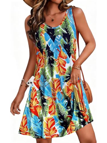Image of CHICGAL Womens Summer Dresses Casual Sleeveless Loose T Shirt V Neck Sundress Swing Beach Cover Up with Pockets 2026