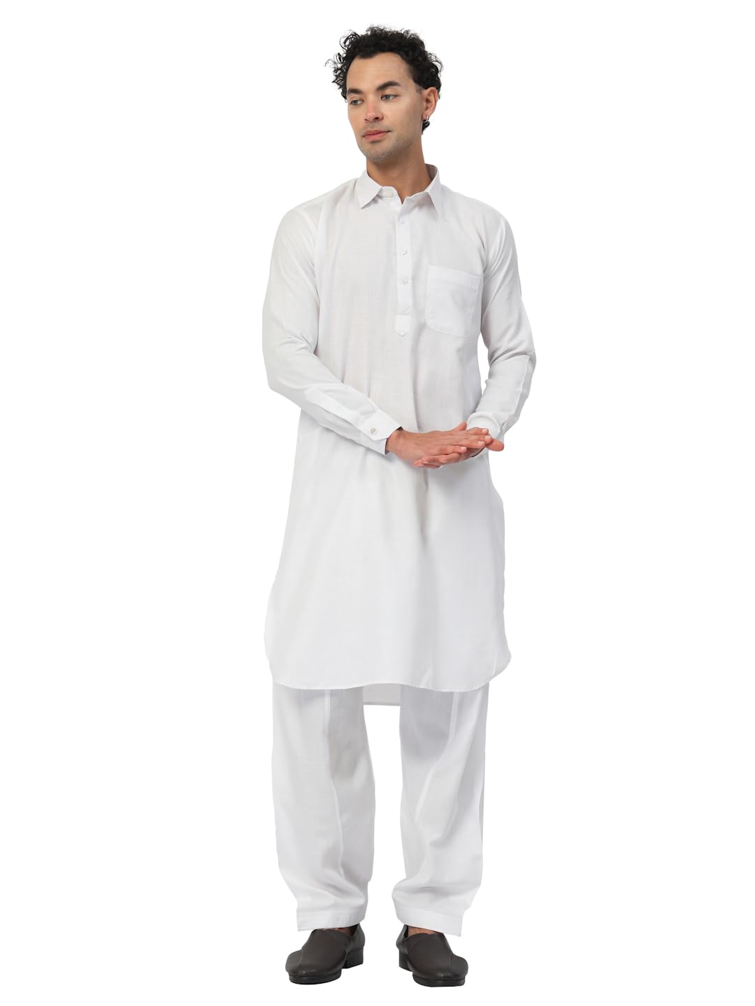 Men's Traditional Pathani Kurta Salwar Set, Red, Long Sleeve, Collared Neck, Cotton Blend, Ethnic Wear-image-25