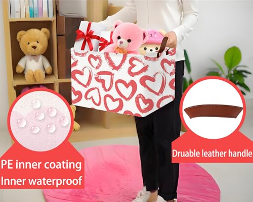 Image of Large Valentine's Day Basket Heart Shaped Storage Bin for Gifts Collapsible Organizer Room Decor (Red Big Love)