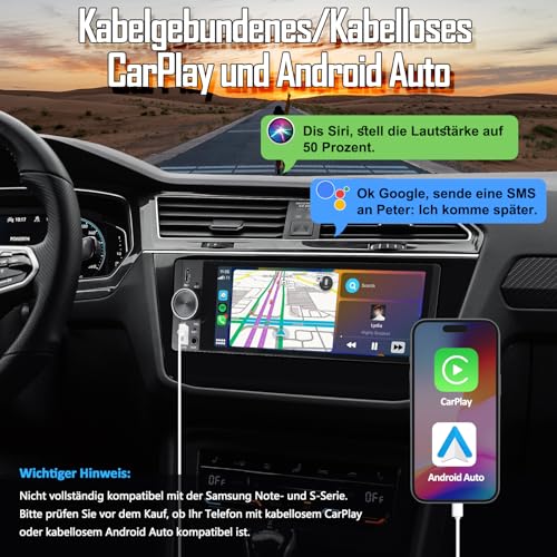 1 DIN Autoradio mit Wireless CarPlay & Android Auto, 6,36 Zoll Auto Radio mit Bildschirm, GPS Navigation, FM, Bluetooth, Freisprecheinrichtung, Aux-Eingang, Lenkradsteuerung, Equalizer, Mirror Link – Bild 4