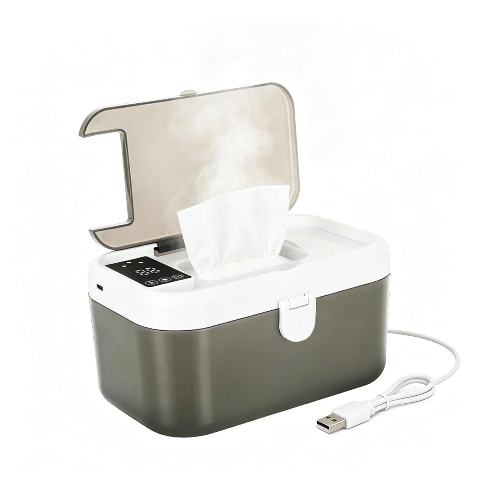 Baby Wipes Warmer, USB Powered Large Capacity Even Heating Wipes Dispenser with On/Off Switch, Portable Heated Diaper Wipe Warmer for Home Outdoor Travel Use (Needs Power Supply)