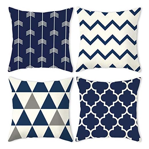 Carttiya Fundas de Cojines 45x45 (4Pcs), Funda de Cojines para Decoracion Sofá, Cojines para Sofá Originales de Material Algodón y Lino Rayas Azul (Relleno No Se Incluye)