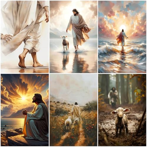 CSZPPQAF 6 Pack Jesus Religious 5D Diamond Painting Kits for Adults Full Round Drill Christian Diamond Art Set DIY Paint by Diamonds Wall Decor Present for Faith Believers 9.8x13.7Inch