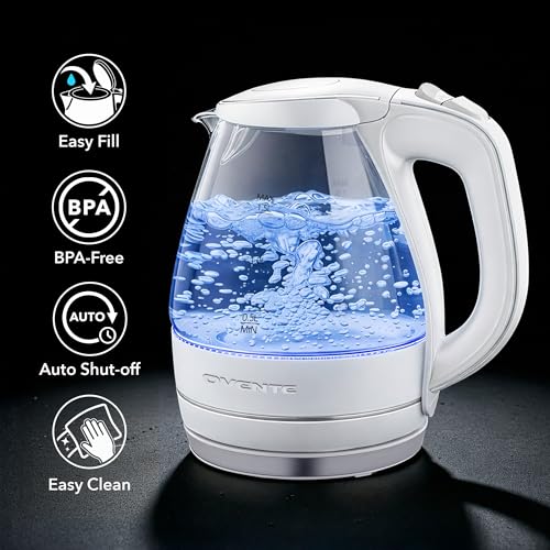 OVENTE 1.5L Glass Electric Kettle Water Boiler, White KG83W - Image 3