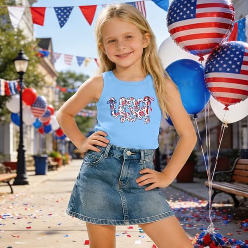 Image of CAZYCHILD Girls American Flag Tank Tops Boys 4th of July Shirts USA Summer Sleeveless Tee Independence Day Outfit 5-14y