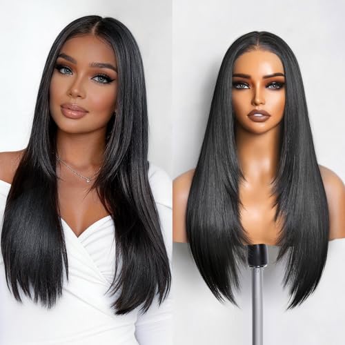 GORGIUS Black Straight Layered Wig Pre Cut HD Lace Glueless
