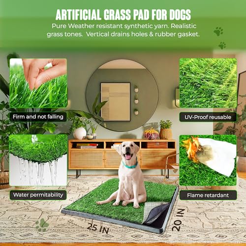 Artificial Fake Dog Grass Pad with Tray 20 x 25 Inches, 4-Layer Guard to Stop Leakage/Stink/Mess for Puppy Health, Reusable Washable Pee Pads for Dogs, Potty Training Dog Litter Box for Indoor Outdoor Artificial Fake Dog Grass Pad with Tray 20 x 25 Inches, 4-Layer Guard to Stop Leakage/Stink/Mess for Puppy Health, Reusable Washable Pee Pads for Dogs, Potty Training Dog Litter Box for Indoor Outdoor