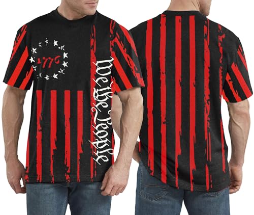 Image of Ithalt Men's American Flag Shirt 4th of July T-Shirt USA Patriotic Tee Shirt Independence Day Top