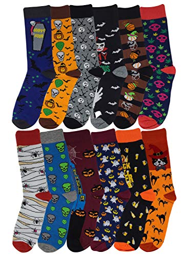 Halloween Socks Men Colorful Fashion Design Dress socks 10-13 (12 Pairs Assorted Halloween)4