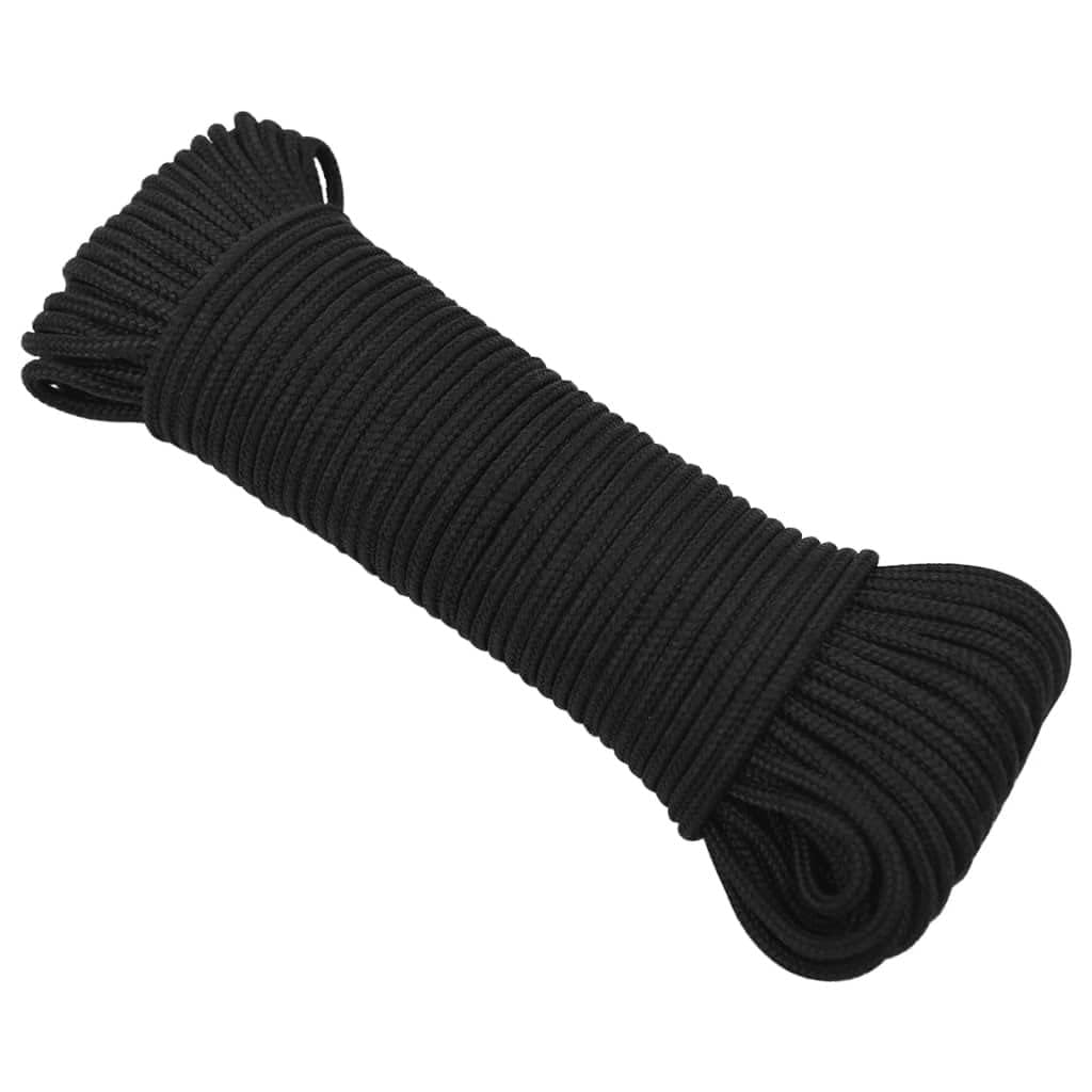 Schwarzes Bootsseil 4 mm 25 m Polypropylen, Robustes Seil für Boot, Segeln, Camping, Outdoor und Haushalt, reißfest, wetterfest, vielseitig einsetzbar, Starke Leine zum Knoten