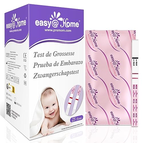 Tests de Grossesse Précoce Bandelettes: Tests HCG Easy@Home 25 HCG Detection Résultats Précis 10ui avec Application Gratuite PREMOM pour Suivi de Fertilité