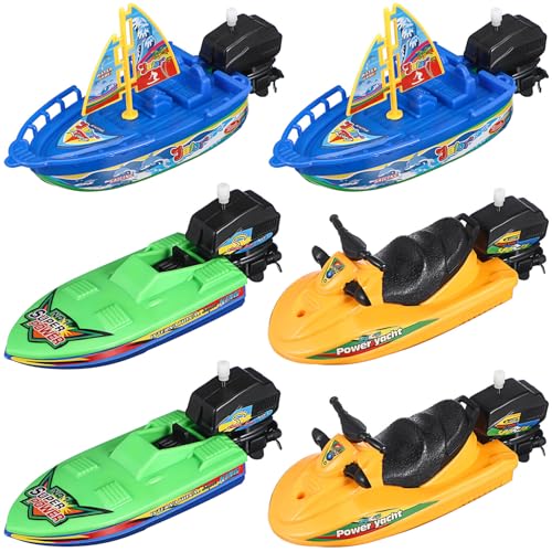UPKOCH Badespielzeug Boot Set 6 Stück Segelboote Kunststoff Schwimmfähig Mit Aufziehmechanismus Für Baby Und Kleinkinder Badewanne Wasserspielzeug 6.7X3X2 Zoll