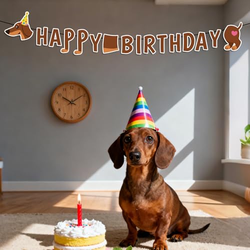Dachshund Happy Birthday Banner, Pre-Strung Weiner Dog Birthday Party Decorations for Dachshund Lovers Puppy Themed Party Supplies (Brown) by Fukaisu - Image 3