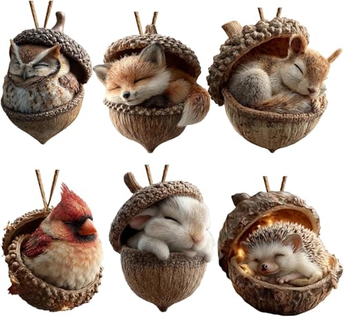 Waldtiere Eichels Ornaments, 6pcs Tiere Aus Tannenzapfen...
