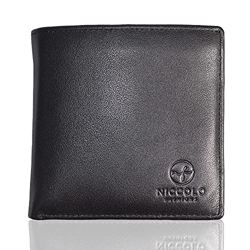 Large Wallet for Men with 10 slots for credit cards and IDs. Slim Design to fit in your pocket, Not Bulky. Minimalist Bifold Organizer. Made with Top-Grain Leather. 4x4 in.