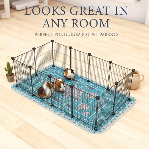 Image of Homimp Guinea Pig Cage Liners, 2 Pack Washable Pee Pads for Dogs, Waterproof & Leakproof Puppy Pee Pads, Super Absorbent Reusable Bedding with Anti-Slip Backing for Rabbit,Bunny,Hamster, Blue, 24 inchx47 inch