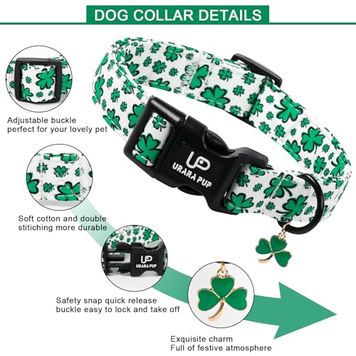 Image of St. Patrick's Day Dog Collar, UP URARA PUP Shamrock Adjustable Pet Collar with Quick Release, Dog Accessories for Small Medium Large Dogs