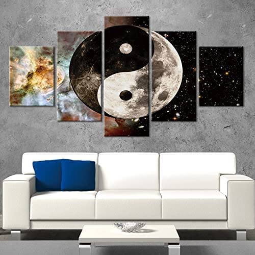 Tableau Yin Yang Tai Chi 5 pièces pour décoration murale grand format salon