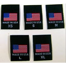 100 PCS Black Woven Clothing Sewing Garment Label Tags - Made in USA American Flag - XS, S, M, L, XL 20pcs Each.